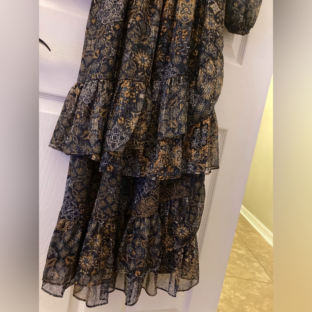 Michael Kors Tiered Ruffle Long Sleeve Wrap Dress - Navy Floral Large - Picture 4 of 6